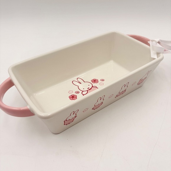 Miffy by Magenta Ceramic Loaf Pan Pink White Bunny Floral Rectangular Baker
